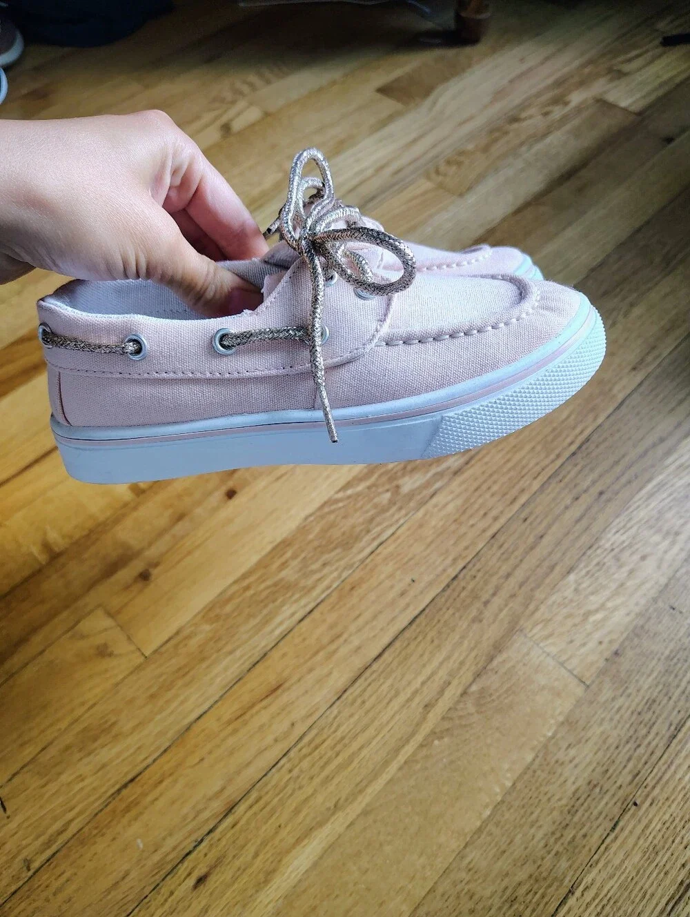 Girls Pink Canvas Boat Shoes with Metallic Laces size 13